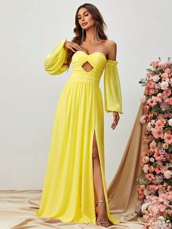 Style FSWD0635 Faeriesty Yellow Size 4 Tulle Polyester Cut Out A-line Dress on Queenly