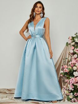 Style FSWD0731 Faeriesty Blue Size 8 Tall Height Satin Floor Length Ball gown on Queenly