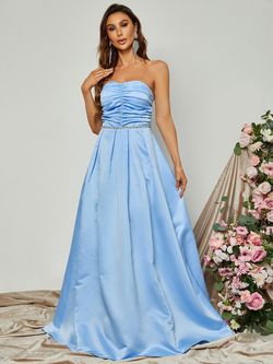 Style FSWD0631 Faeriesty Blue Size 0 Satin Polyester A-line Dress on Queenly