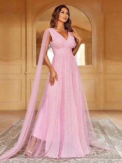 Style FSWD8075T Faeriesty Pink Size 0 Sheer Military Polyester Floor Length A-line Dress on Queenly