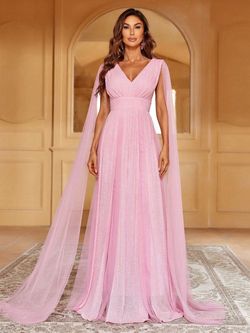 Style FSWD8075T Faeriesty Pink Size 0 Sheer Military Polyester Floor Length A-line Dress on Queenly