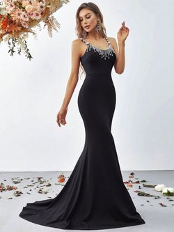 Style FSWD0901 Faeriesty Black Size 0 Jersey Polyester Jewelled Mermaid Dress on Queenly