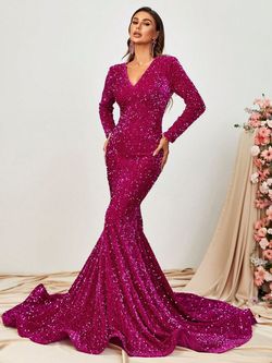 Style FSWD0536 Faeriesty Pink Size 0 Floor Length Polyester Prom Sequined Sleeves Straight Dress on Queenly