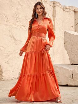 Style FSWD0966 Faeriesty Orange Size 8 Jersey Belt Polyester Straight Dress on Queenly