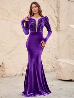 Style FSWD0368 Faeriesty Purple Size 4 Fswd0368 Military Velvet Sheer Mermaid Dress on Queenly