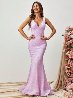 Style FSWD1331 Faeriesty Purple Size 12 Sequined Tall Height Jersey Polyester Mermaid Dress on Queenly