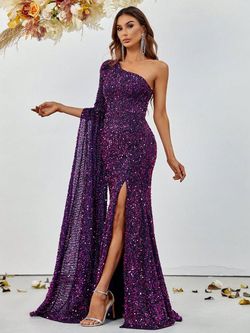 Style FSWD0789 Faeriesty Purple Size 0 One Shoulder Side slit Dress on Queenly