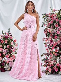 Style FSWD0916 Faeriesty Pink Size 8 Black Tie One Shoulder Straight Dress on Queenly