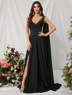 Style FSWD0772 Faeriesty Black Size 0 Silk A-line Satin Side slit Dress on Queenly