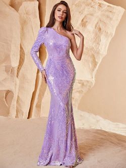 Style FSWD0175 Faeriesty Purple Size 8 Fswd0175 Sequined One Shoulder Mermaid Dress on Queenly
