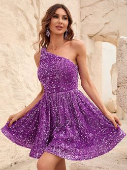 Style FSWD0529 Faeriesty Purple Size 0 One Shoulder Polyester A-line Cocktail Dress on Queenly
