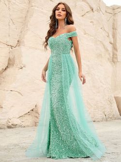 Style FSWD0478 Faeriesty Green Size 0 Tall Height Sheer Polyester Sequined Mermaid Dress on Queenly