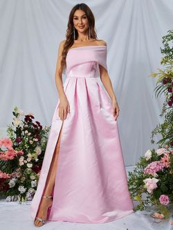 Style FSWD0630 Faeriesty Pink Size 0 Satin A-line Side slit Dress on Queenly
