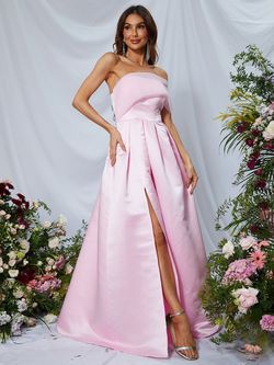 Style FSWD0630 Faeriesty Pink Size 4 Polyester Satin A-line Jersey Side slit Dress on Queenly