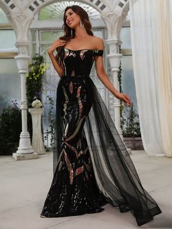 Style FSWD0686 Faeriesty Black Size 0 Tall Height Sheer Polyester Sequined Mermaid Dress on Queenly