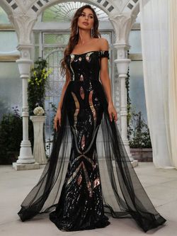 Style FSWD0686 Faeriesty Black Size 0 Polyester Floor Length Military Mermaid Dress on Queenly