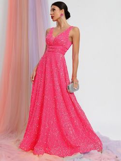 Style FSWD0448 Faeriesty Hot Pink Size 0 Plunge Jersey Straight Dress on Queenly