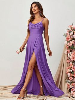 Style FSWD0913 Faeriesty Purple Size 8 Spaghetti Strap Satin A-line Side slit Dress on Queenly