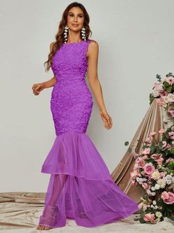 Style FSWD0833 Faeriesty Purple Size 4 Floor Length Jersey Polyester Mermaid Dress on Queenly