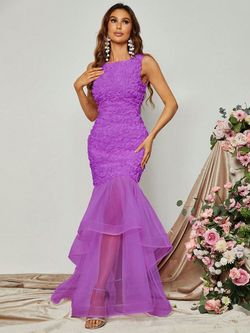 Style FSWD0833 Faeriesty Purple Size 8 Tall Height Sheer Polyester Mermaid Dress on Queenly