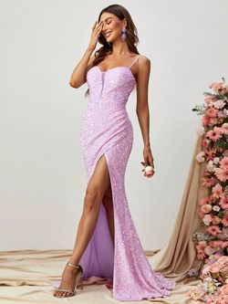 Style FSWD1330 Faeriesty Purple Size 0 Polyester Spaghetti Strap Sequined Side slit Dress on Queenly