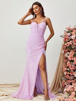 Style FSWD1330 Faeriesty Purple Size 4 Polyester Sequined Side slit Dress on Queenly