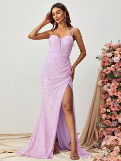 Style FSWD1330 Faeriesty Purple Size 12 Polyester Spaghetti Strap Sweetheart Side slit Dress on Queenly