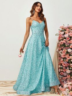 Style FSWD0853 Faeriesty Green Size 12 Tall Height Sequined Floor Length A-line Dress on Queenly