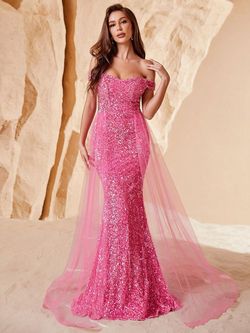 Style FSWD0478 Faeriesty Pink Size 8 Jersey Sequined Mermaid Dress on Queenly