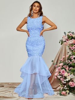 Style FSWD0833 Faeriesty Blue Size 16 Jersey Sheer Mermaid Dress on Queenly
