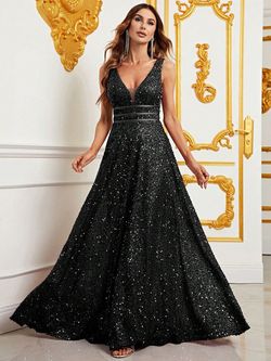 Style FSWD0776 Faeriesty Black Size 12 V Neck Silk A-line Dress on Queenly