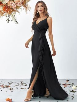 Style FSWD8057 Faeriesty Black Size 4 Floor Length Jersey Side slit Dress on Queenly