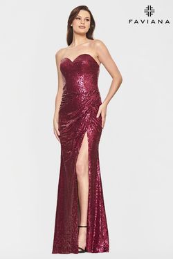 Style S10860 Faviana Red Size 14 Burgundy Tall Height Floor Length Black Tie Side slit Dress on Queenly