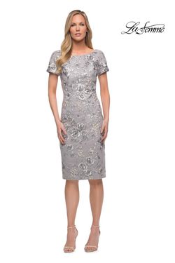 Style 29824 La Femme Silver Size 12 High Neck Mini Cocktail Dress on Queenly
