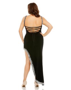 Style 76994 Mac Duggal Black Size 18 Floor Length Tall Height Plus Size Side slit Dress on Queenly