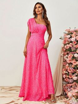 Style FSWD0867 Faeriesty Pink Size 4 Floor Length One Shoulder A-line Dress on Queenly
