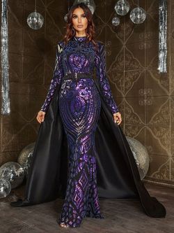 Style FSWD0825 Faeriesty Purple Size 4 Backless Prom Cape Jersey Straight Dress on Queenly