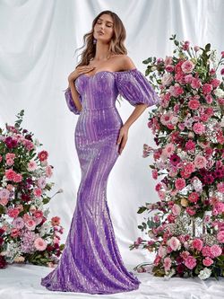 Style FSWD0986 Faeriesty Purple Size 12 Sequined Plus Size Floor Length Mermaid Dress on Queenly