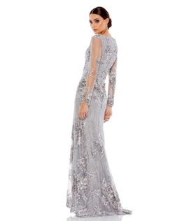 Style 67539D Mac Duggal Gray Size 10 Black Tie Tall Height Floor Length Straight Dress on Queenly