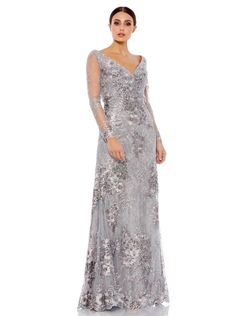 Style 67539D Mac Duggal Gray Size 10 Black Tie Pageant Straight Dress on Queenly