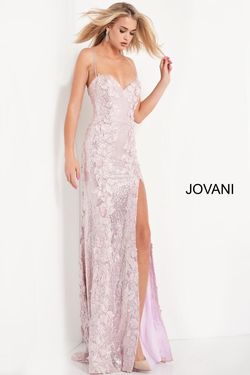 Style 06109 Jovani Pink Size 8 Pageant Floral Floor Length Side slit Dress on Queenly