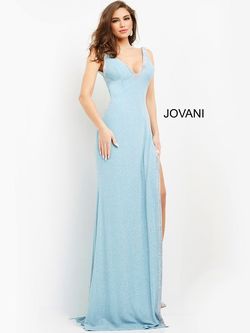 Style 06276 Jovani Light Blue Size 8 Black Tie Pageant Side slit Dress on Queenly