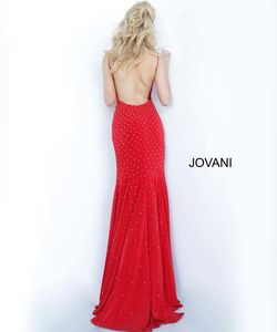 Style 63563 Jovani Red Size 8 Black Tie Floor Length Straight Dress on Queenly