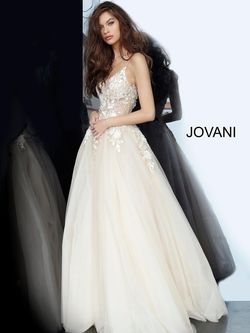 Style 02758 Jovani Nude Size 8 Plunge Prom Tall Height Ball gown on Queenly