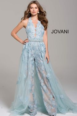 Style 60124 Jovani White Size 6 Prom Pageant Jumpsuit Dress on Queenly
