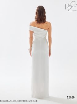 Style 52029 Tarik Ediz White Size 4 Ivory Floor Length Prom Tall Height Side slit Dress on Queenly