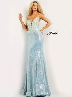 Style 06226 Jovani Blue Size 6 Floral Pageant Shiny Black Tie Straight Dress on Queenly