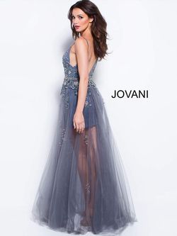 Style 55621 Jovani Gray Size 4 55621 Pageant Plunge Side slit Dress on Queenly