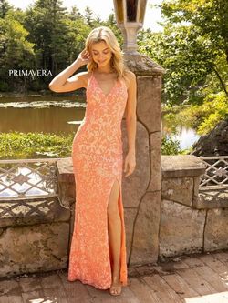 Style 3938 Primavera Orange Size 0 Tall Height Side slit Dress on Queenly