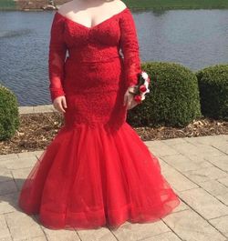 Style -1 MoriLee Red Size 16 Plus Size Floor Length Military Prom Mermaid Dress on Queenly